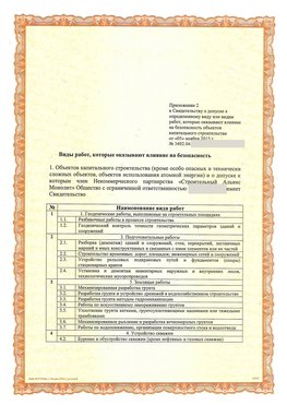 Приложение к свидетельству о допуске к определенному виду или видам работ Соликамск СРО в строительстве